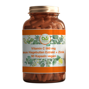 Vitamin C 1000 mg 90 Kapseln aus Hagebutten Extrakt + Zink vegan