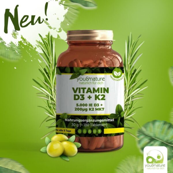 Vitamin D3 5.000 I.E. + Vitamin K2 200 mcg - 180 Tabletten – Bild 2