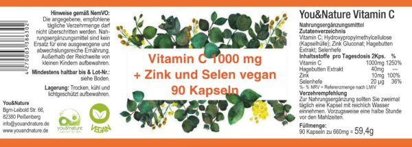 Vitamin C 1000 mg 90 Kapseln aus Hagebutten Extrakt + Zink vegan – Bild 9